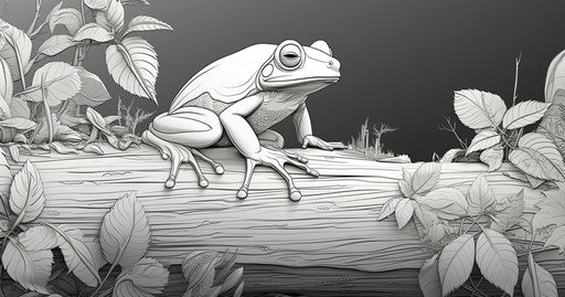 A frog sitting on a branch with leaves