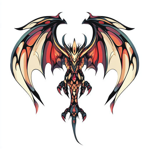 Tribal dragon with abstract wings and sharp claws on white background