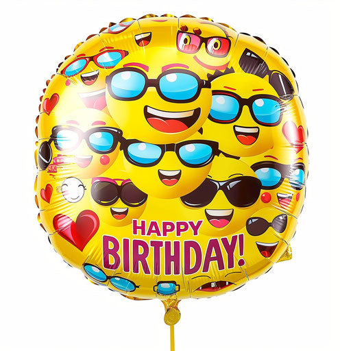 Happy birthday emoji balloon with 'happy birthday'