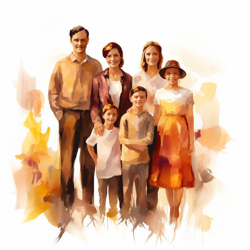 Family clipart in the style of Impressionistic Art, on white background