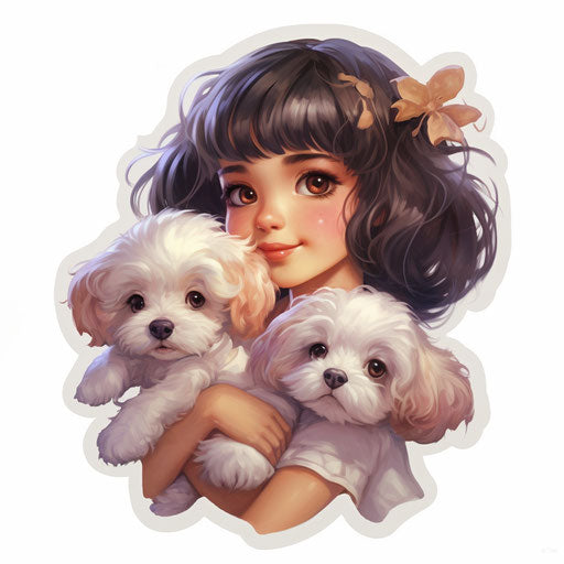 Cute anime dogs & puppy stickers, white, traditional oil paintings style