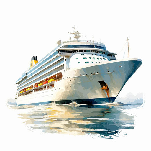 Cruise ship clip art in the style of Oil painting