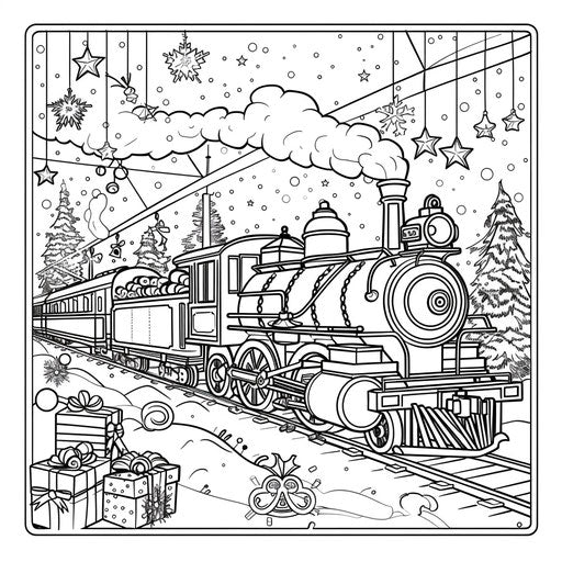 Whimsical holiday train full of gifts and decorations