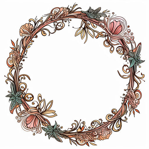 Round ornate frame, whimsical doodles style