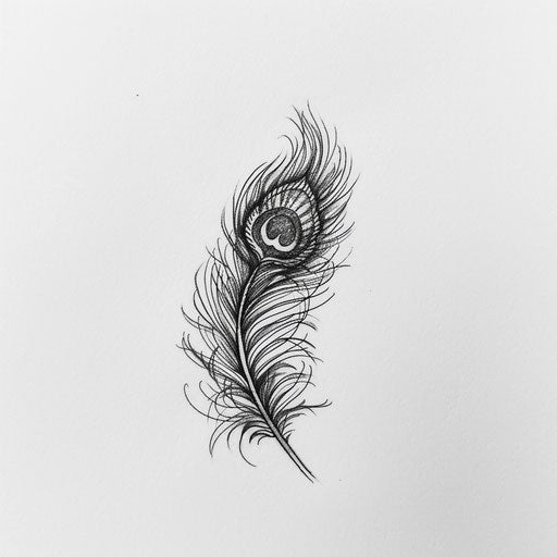 Minimalist black and white peacock feather tattoo sketch
