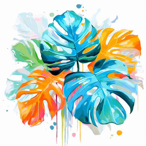 Monstera leaf in Impressionistic Art style, on white background