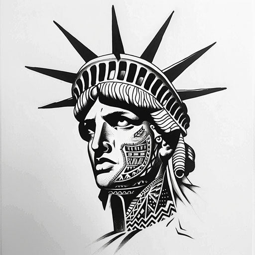 Traditional Maori inspired tattoo sketch of the Statue of Liberty