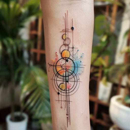 Stylish flat tattoo design for 13 tattoo with watercolor splashes in soft shades