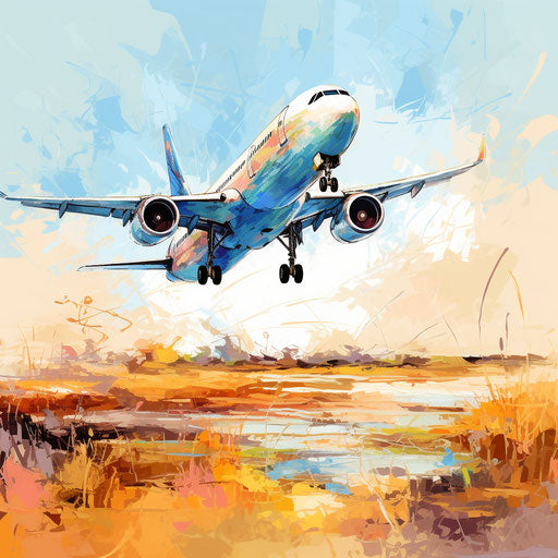 Flight illustration in the style of Impressionistic Art, on white background