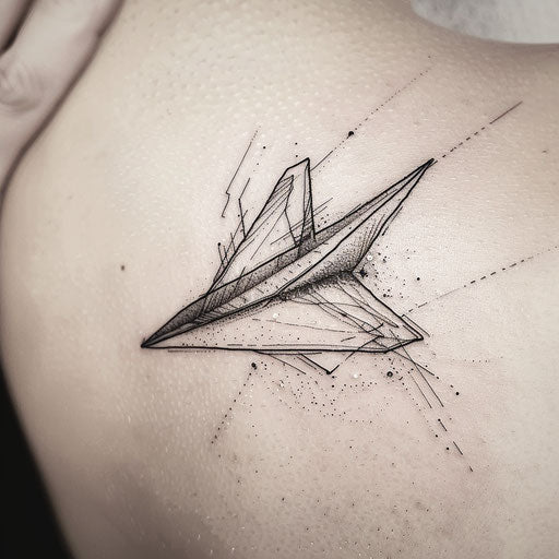 Minimalist modern tattoo sketch of a paper airplane