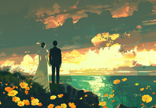 Artistic wedding with bold colors and interactive style