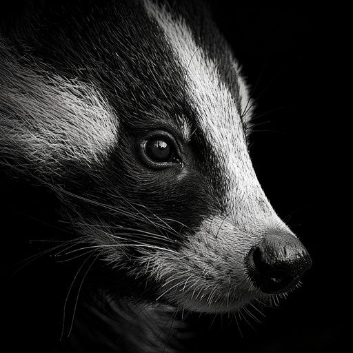 Badger in black and white, intense and dramatic, in the style of Laurent Baheux
