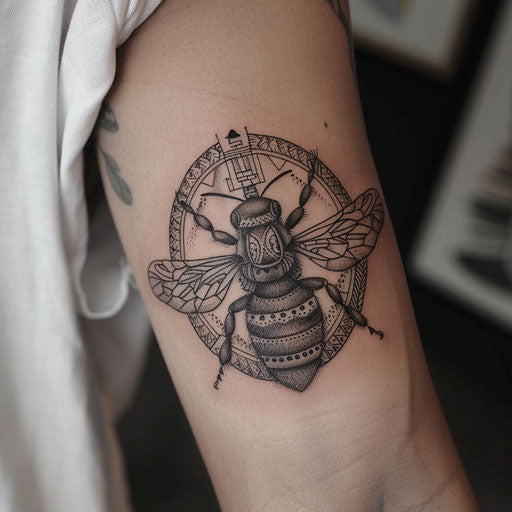 Polynesian-inspired bumble bee tattoo