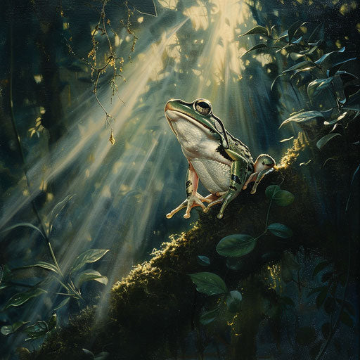 Frog in the natural sunbeam spotlight of the forest