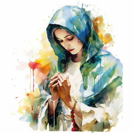 Rosary illustration in the style of Impressionistic Art, on white background