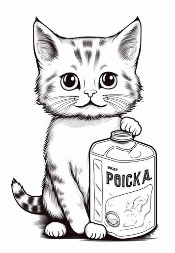 Cat coloring pages with milk box drawing