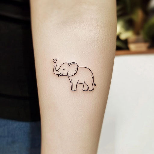 Small elephant tattoo with simple outline on white background