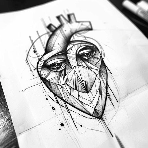 Crying heart with geometric motifs