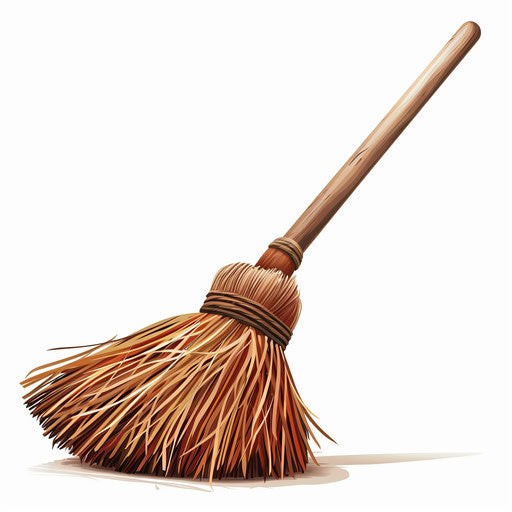 Realistic broom clipart with flat white background and vivid colors