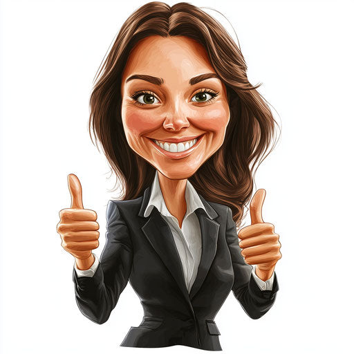 Humorous caricature of a businesswoman with an exaggerated chin