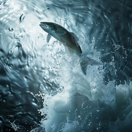 Fish breaking through a wall of water, defying gravity