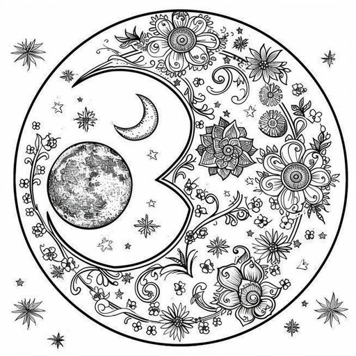 Floral mandala moon with intricate designs