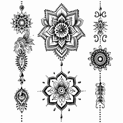 Stylish tattoo drawing of summer henna patterns, trendy flat clipart design