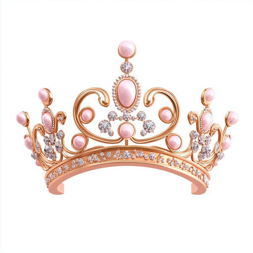 3D princess crown on flat white background, isolated clipart