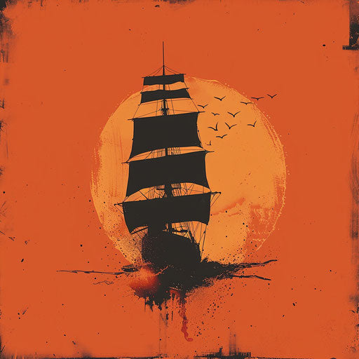 Sailing ship silhouette at sunset