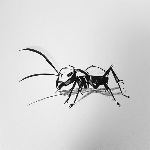 Flat tattoo sketch of a minimalist ant