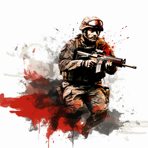 Military clipart in the style of Chiaroscuro Art, on white background