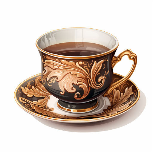 Tea cup, clipart in the style of Chiaroscuro Art, on white background