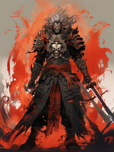 Colorful drawing of Japanese samurai in manga style