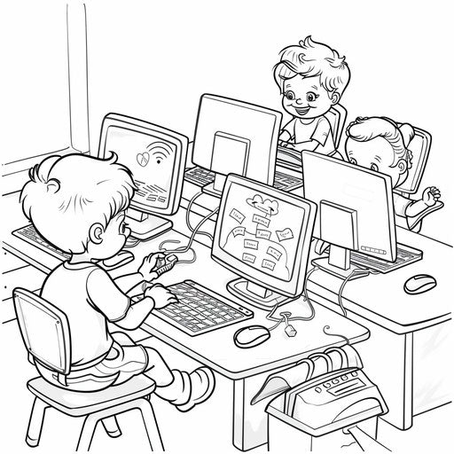 Kids learning on computers in classroom