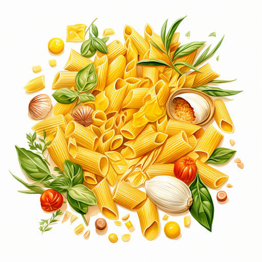 Pasta clipart in the style of oil painting, on white background