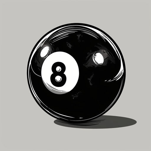 8 ball with glossy black finish and sharp white highlights
