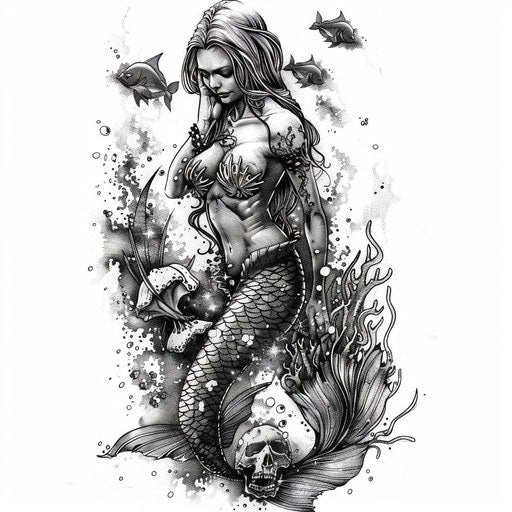 Dark and mysterious gothic mermaid tattoo design