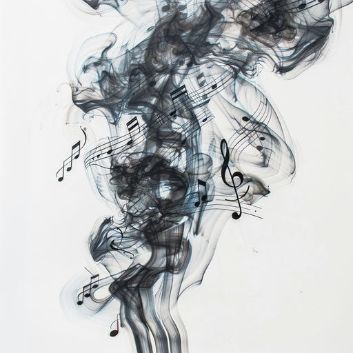Artistic representation of musical notes in smoke, tattoo