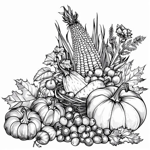 Autumn vegetables and fruits in a cornucopia