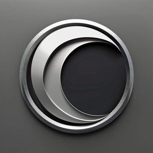 Round logo with a sleek abstract icon on a silver background