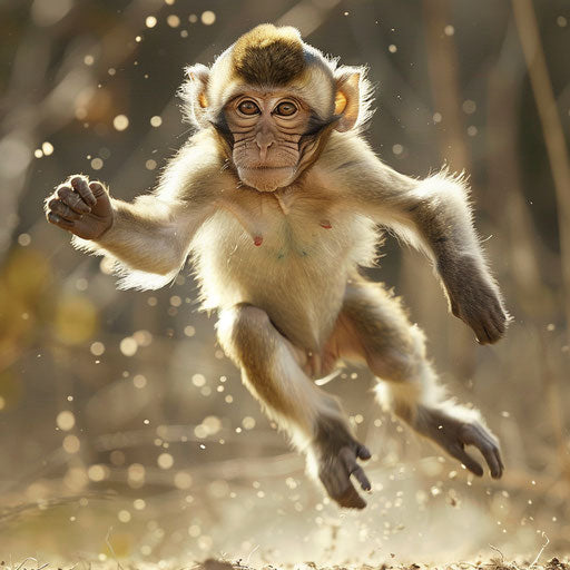 Rhesus monkey captured in playful mid-action