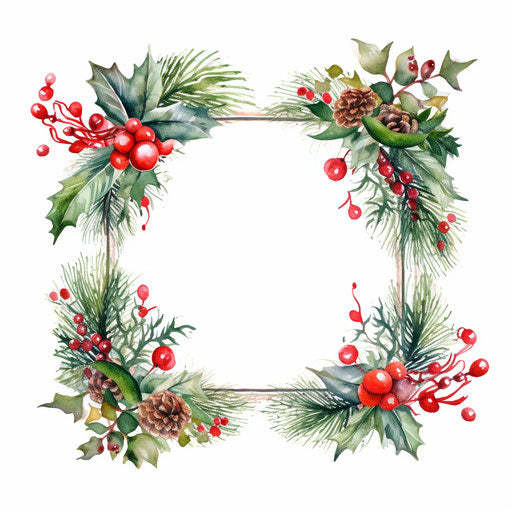 Christmas frame clipart in the style of oil painting, on white background