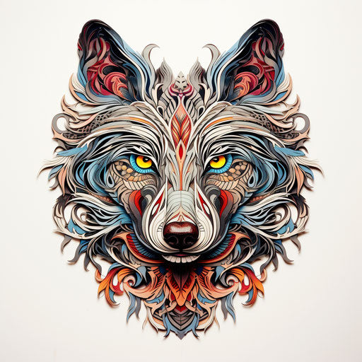 Wolf head with ornamental pattern, elegant line work