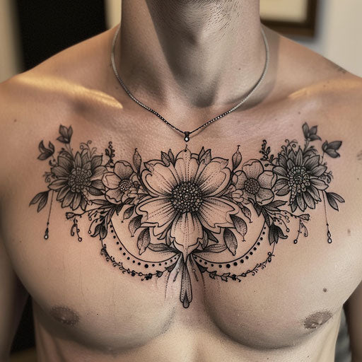Men's tattoo with floral mandala, Merian style