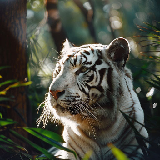 White tiger pausing in a tranquil clearing