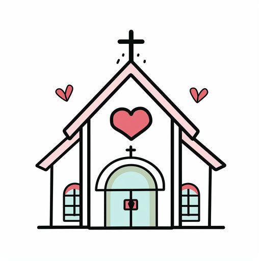 Church icon on white background, bold style, colorful