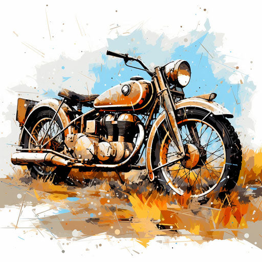 Motorcycle clipart in the style of Impressionistic Art, on a white background