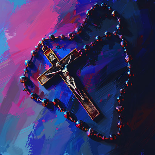Rosary clipart in photo realistic style with a flat random background