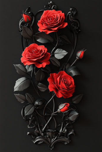 Red roses on black background, dark fantasy style