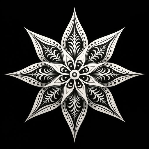 Star tattoo design black white, Maori art style, free brushwork